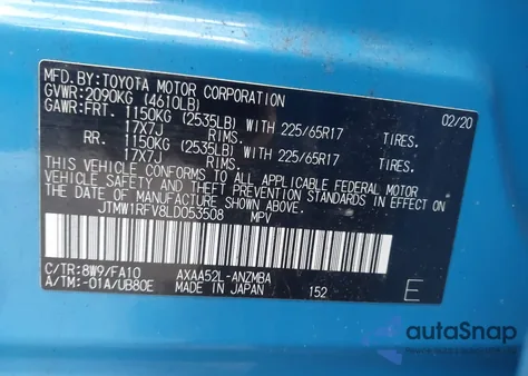 2020 Toyota Rav4 Xle z USA, uszkodzony, nr VIN JTMW1RFV8LD053508